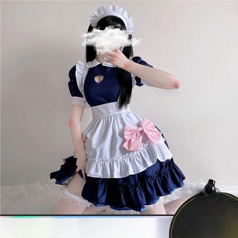 日系 青白 メイド 女性用 大 日常 ロリータ ワンピース セット meilu 51204