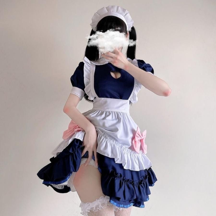 日系 青白 メイド 女性用 大 日常 ロリータ ワンピース セット meilu 51209