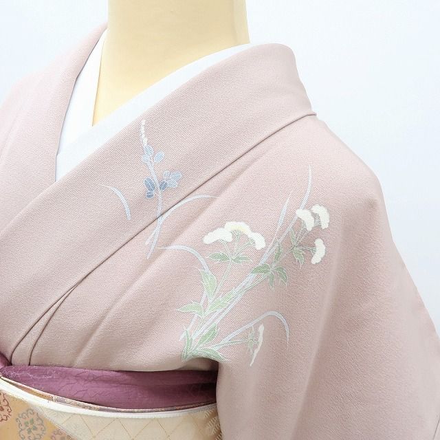 百華❀Y4044◇正絹 仕付け糸付 手縫い仕立て 菊 桔梗 鳥 訪問着 単品