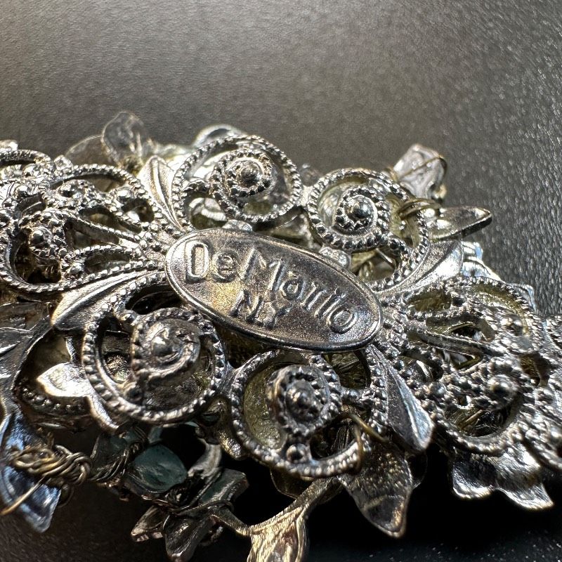 MIKIMOTO ミキモト パール 真珠 3粒 3珠 リーフ ブローチ シルバー