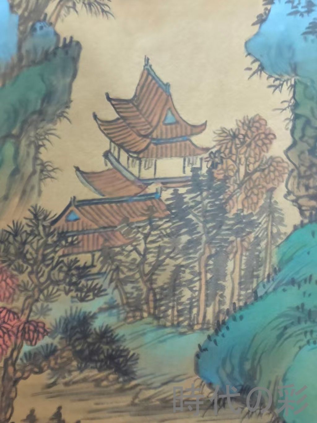 中国古美術.旧蔵.董其昌印款.山水画.中堂画.純手絵.肉筆.三尺絹本.書房