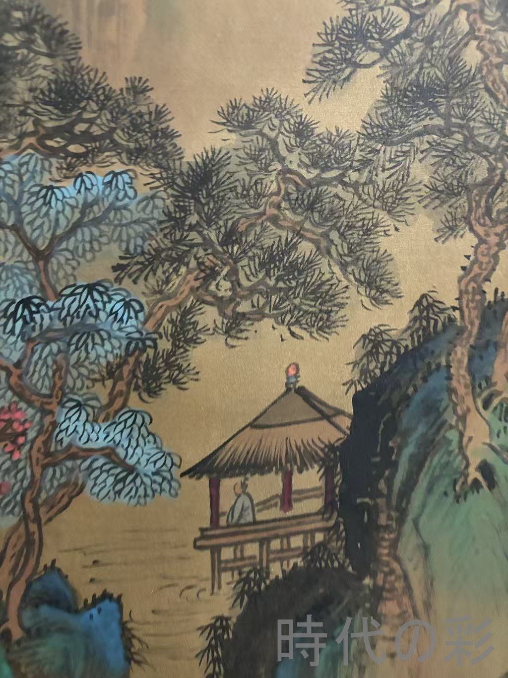 中国古美術.旧蔵.文徴明印款.山水画.中堂画.純手絵.肉筆.三尺絹本.書房