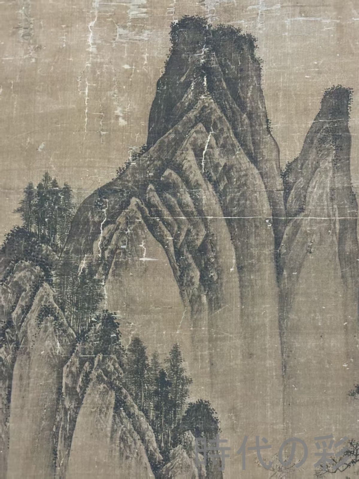 中国古美術.旧蔵.唐寅印款.山水画.手絵中堂画，対聯セット.肉筆.宣紙