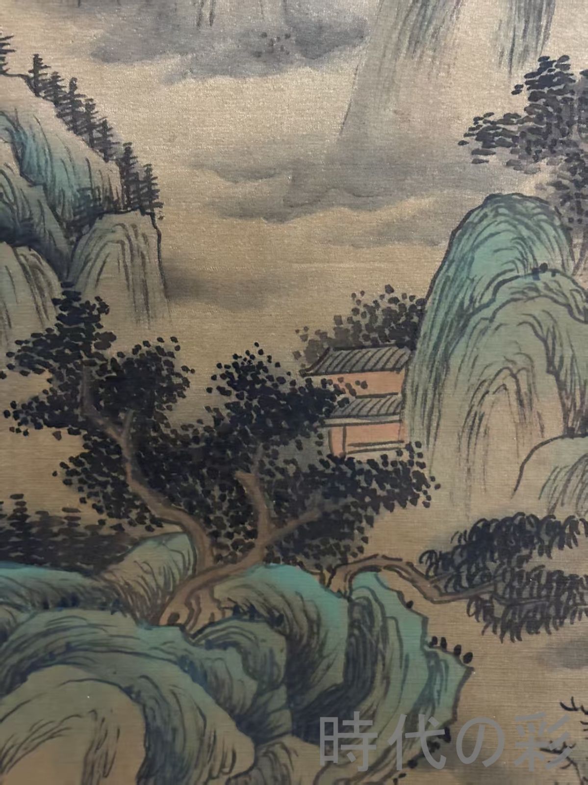 中国古美術.旧蔵.文徴明印款.山水画.中堂画.純手絵.肉筆.三尺絹本.書房