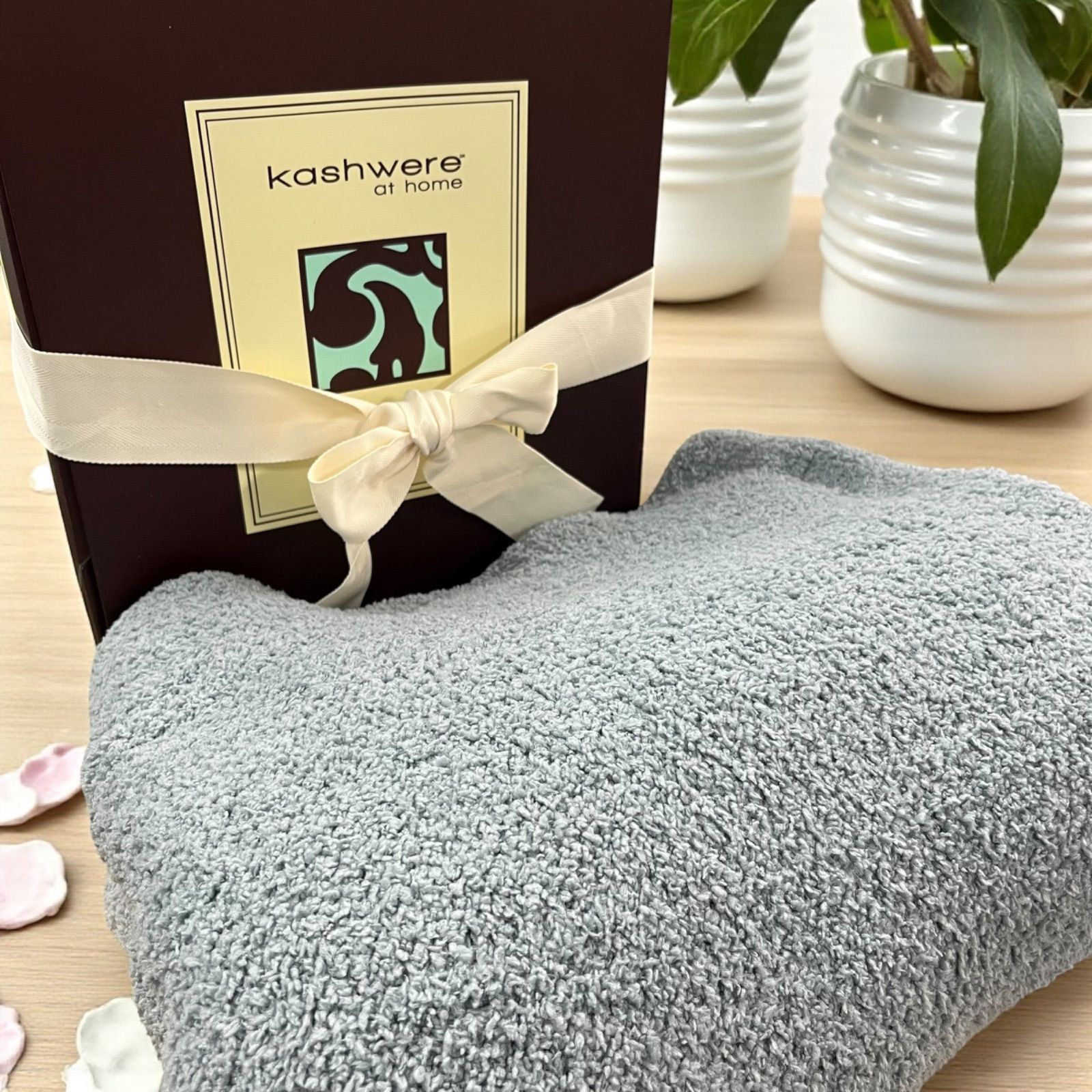 kashwere at home ブランケット タグ付き未使用品 カシウエア くすみブルー おくるみ 無地 毛布 寝具