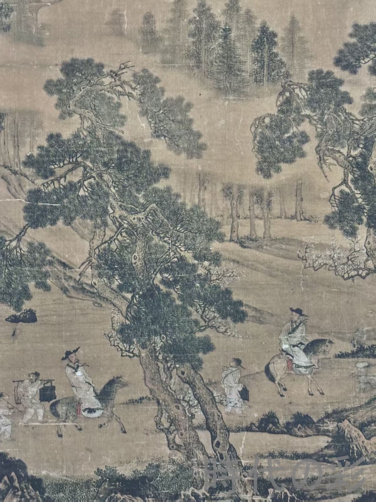 中国古美術.旧蔵.唐寅印款.山水画.手絵中堂画，対聯セット.肉筆.宣紙