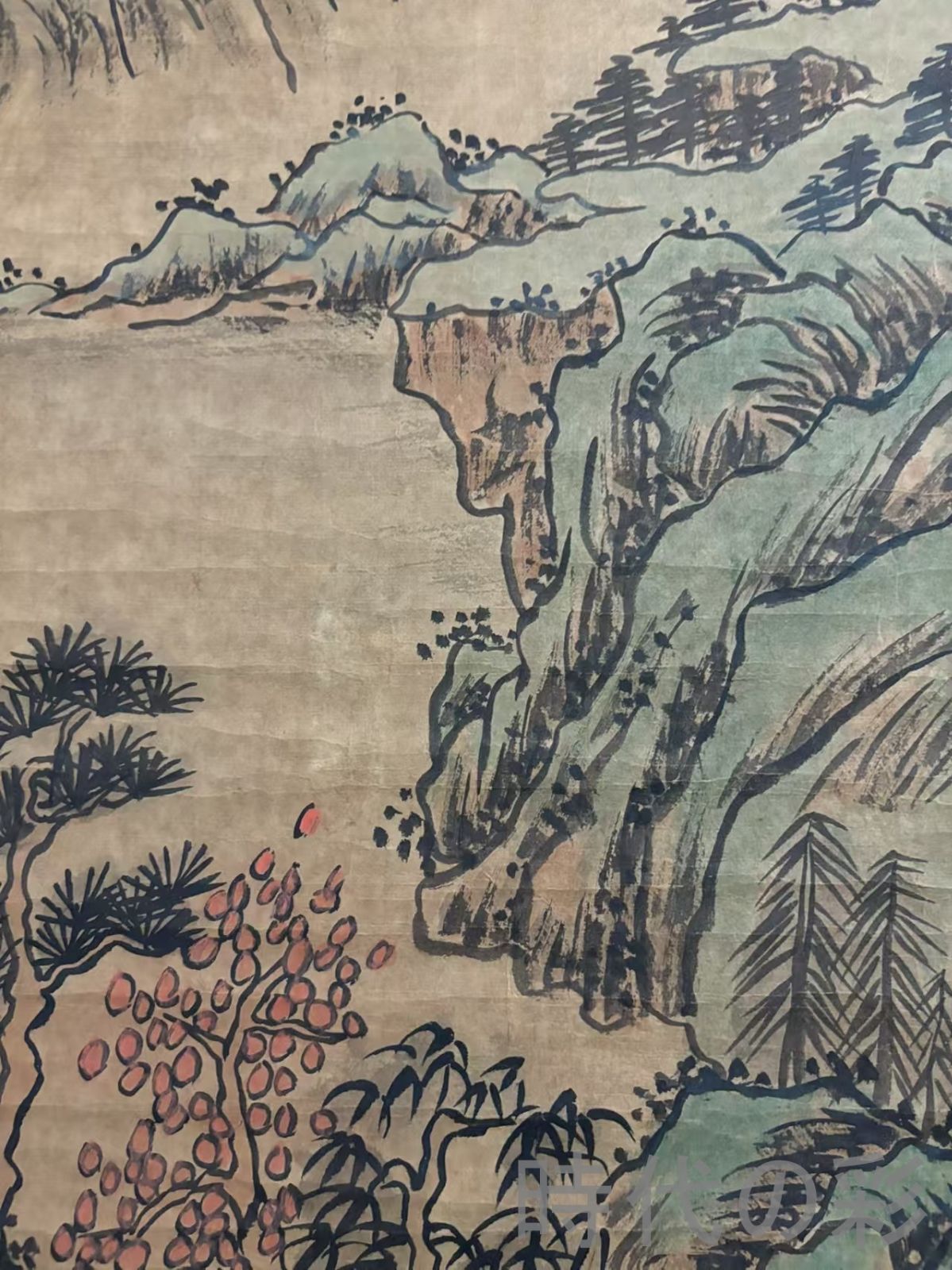 中国古美術.旧蔵.仇英印款.山水画.中堂画.純手絵.肉筆.三尺絹本.水墨画