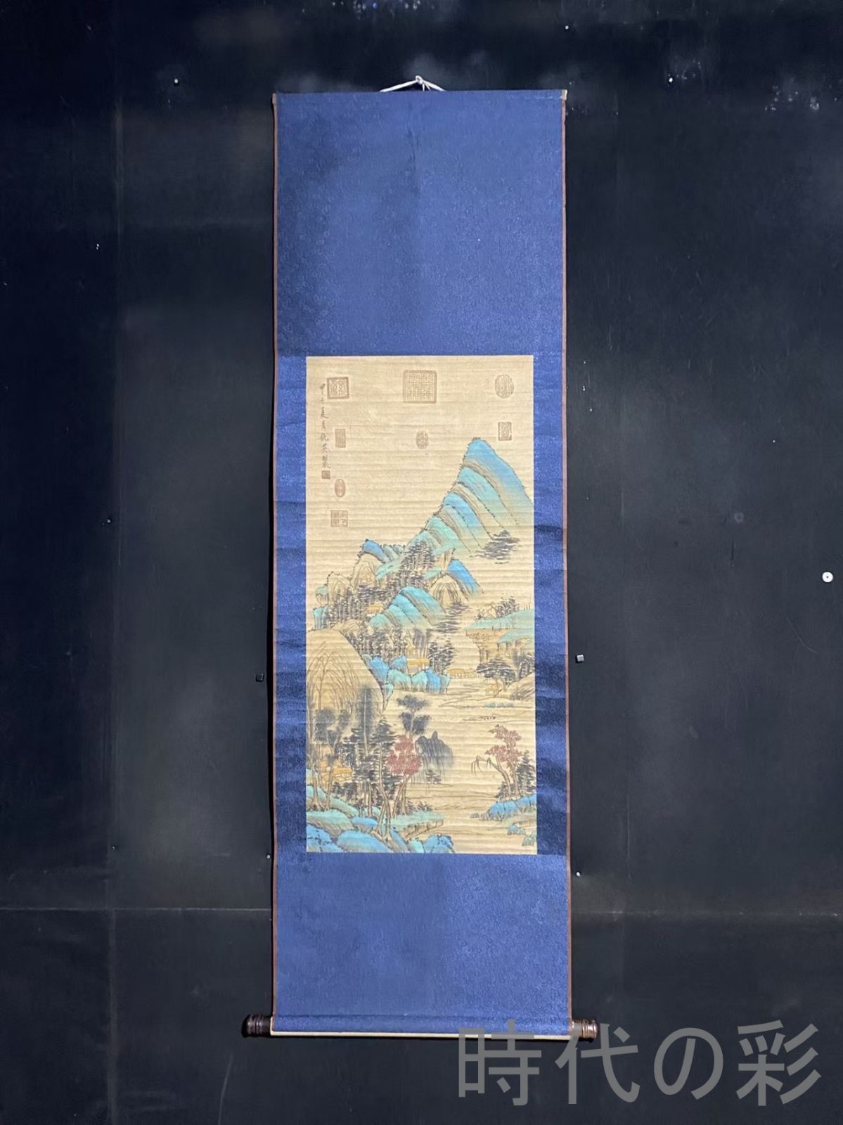 中国古美術・明代・仇英款・山水画・宣紙画・三尺中堂画・水墨画・肉筆