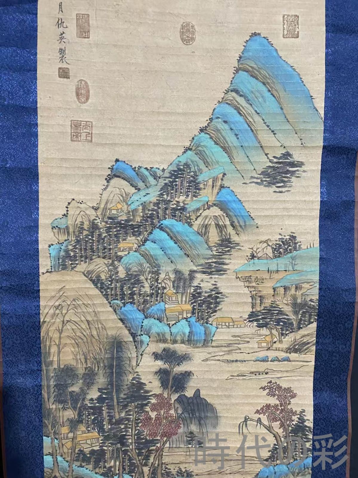 中国古美術・明代・仇英款・山水画・宣紙画・三尺中堂画・水墨画・肉筆