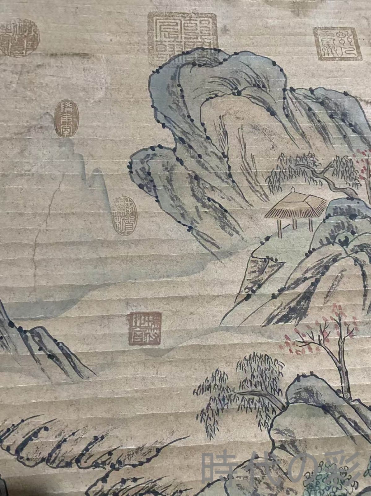 中国古美術・明代・唐寅款・山水画・宣紙画・三尺中堂画・水墨画・肉筆