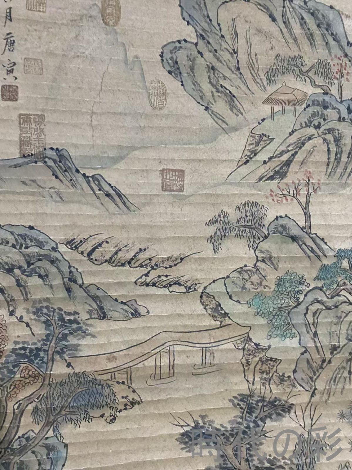 中国古美術・明代・唐寅款・山水画・宣紙画・三尺中堂画・水墨画・肉筆