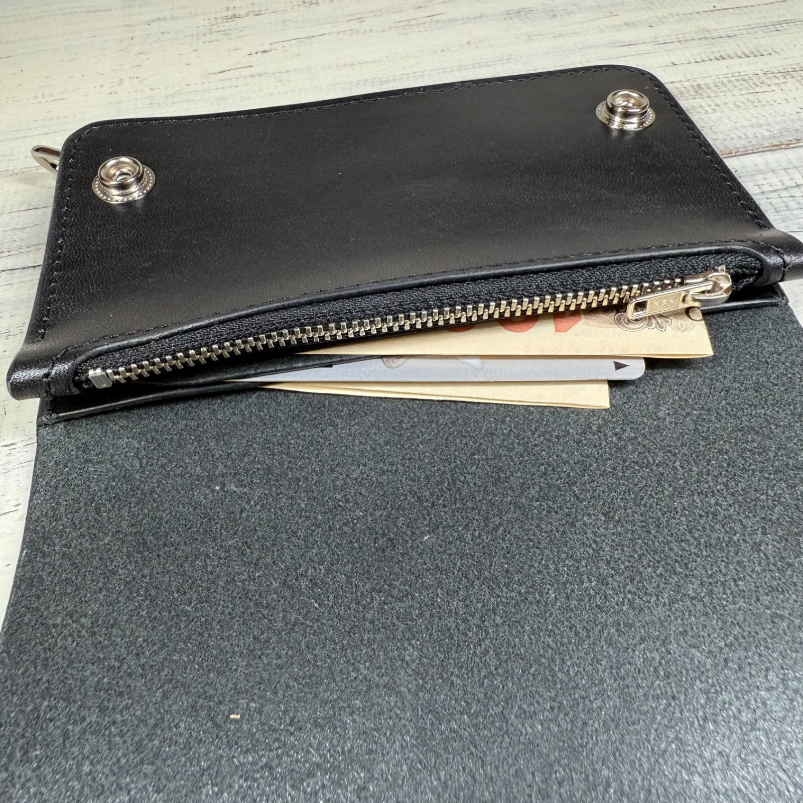 【トラッカーウォレット ミドル 2層】 ブラック 北米ステア シルバー YKK トラッカーウォレット ミドル 2層】 ブラック 北米ステア シルバー YKK