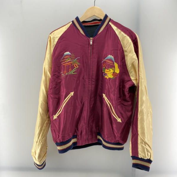 中古】東洋ｴﾝﾀｰﾌﾟﾗｲｽﾞ スカジャン 日本列島、富士、桜、鷹 ブラック