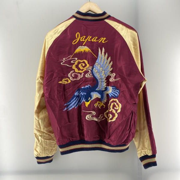 中古】東洋ｴﾝﾀｰﾌﾟﾗｲｽﾞ スカジャン 日本列島、富士、桜、鷹 ブラック