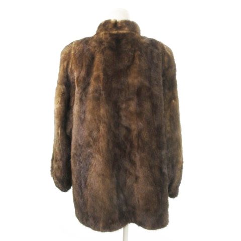 【極美品】ミンクファー 毛皮 ファーコート 13号 大きめサイズ ブラウン ノーブランド ファーコート ミンクファー 毛皮 スタンドカラー ミドル
