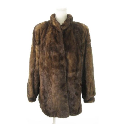 ノーブランド ファーコート ミンクファー 毛皮 スタンドカラー ミドル