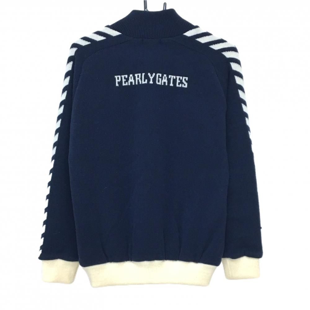 美品】パーリーゲイツ ニットジャケット ネイビー×白 ウール混 裏地