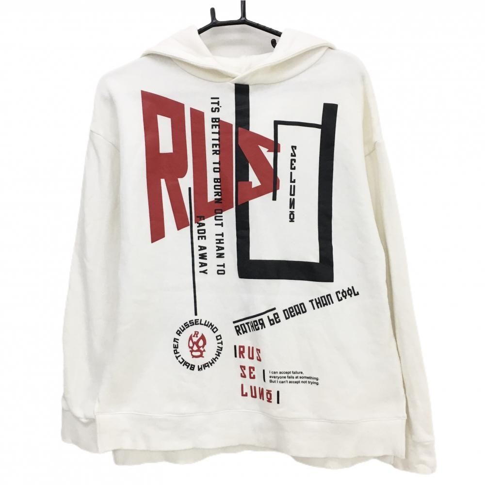 RUSSELUNO ゴルフ　トレーナー 超美品】ラッセルノ フード付トレーナー 白×黒 ルチャ 裏起毛