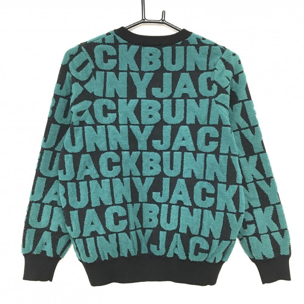 ★希少 XLサイズ★ Jack Bunny モノグラム ニット ロゴ総柄 超美品】ジャックバニー セーター 黒×スモーキーグリーン ロゴ総柄