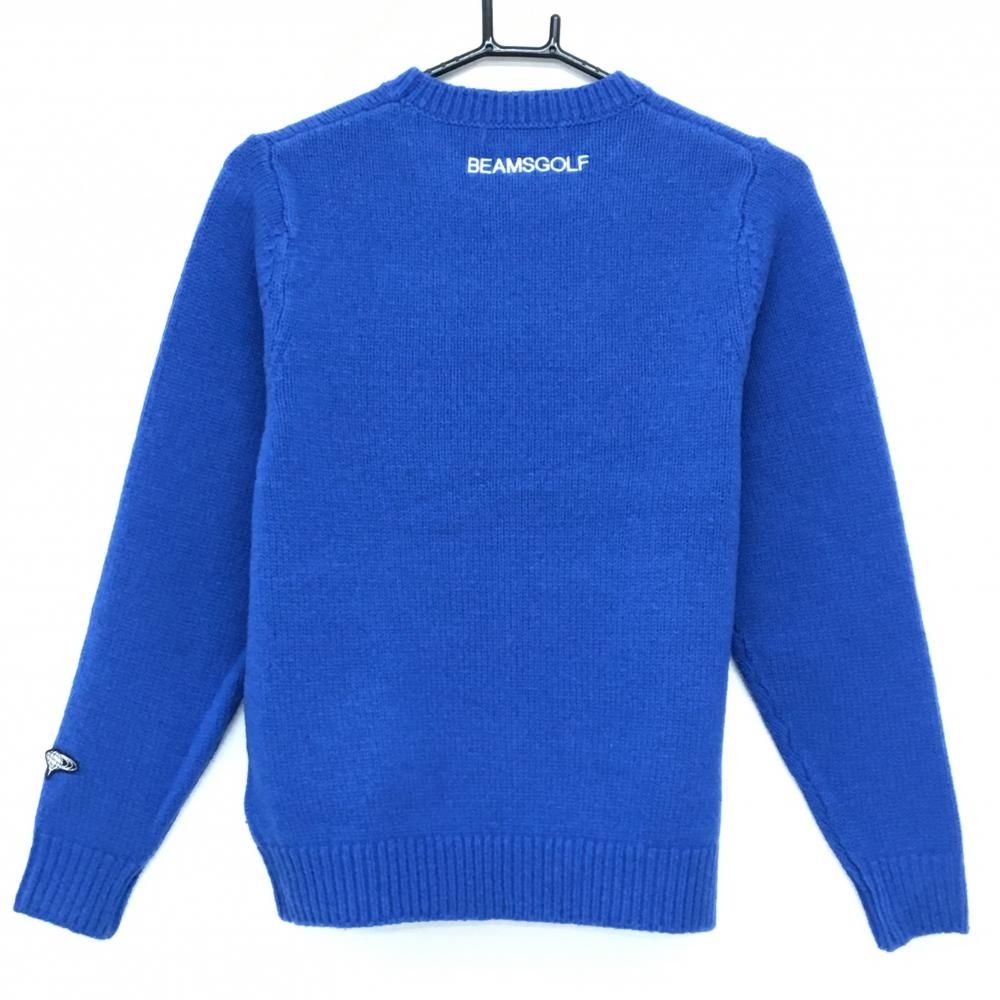 超美品】ビームスゴルフ セーター ブルー×白 前面ロゴ ウール100