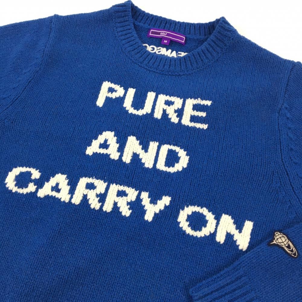 超美品】ビームスゴルフ セーター ブルー×白 前面ロゴ ウール100