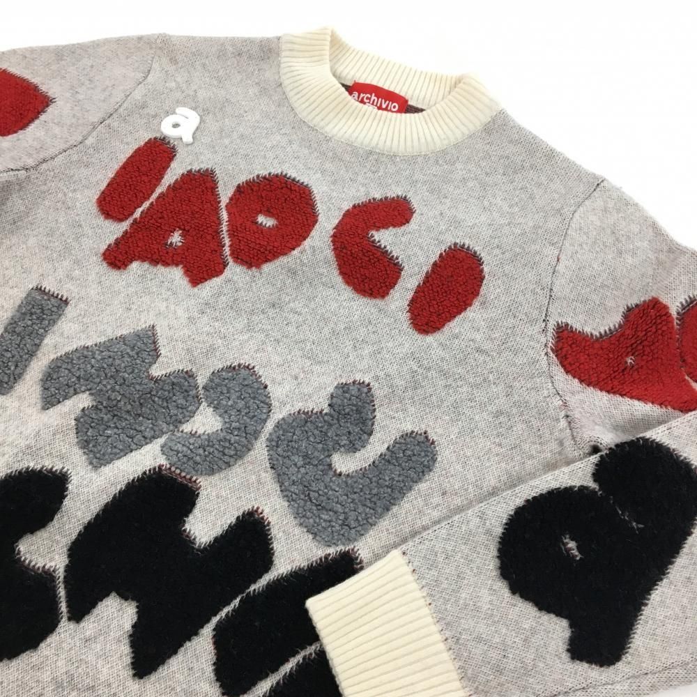 超美品】アルチビオ セーター 白×レッド ロゴ総柄 ウール混 レディース