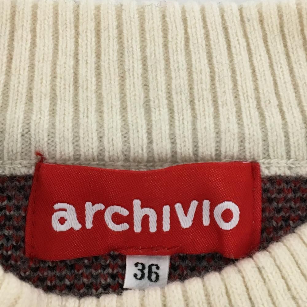 超美品】アルチビオ セーター 白×レッド ロゴ総柄 ウール混 レディース