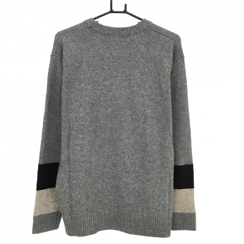 V12 セーター グレー×黒 フロントロゴ ウール混 ニット メンズ L