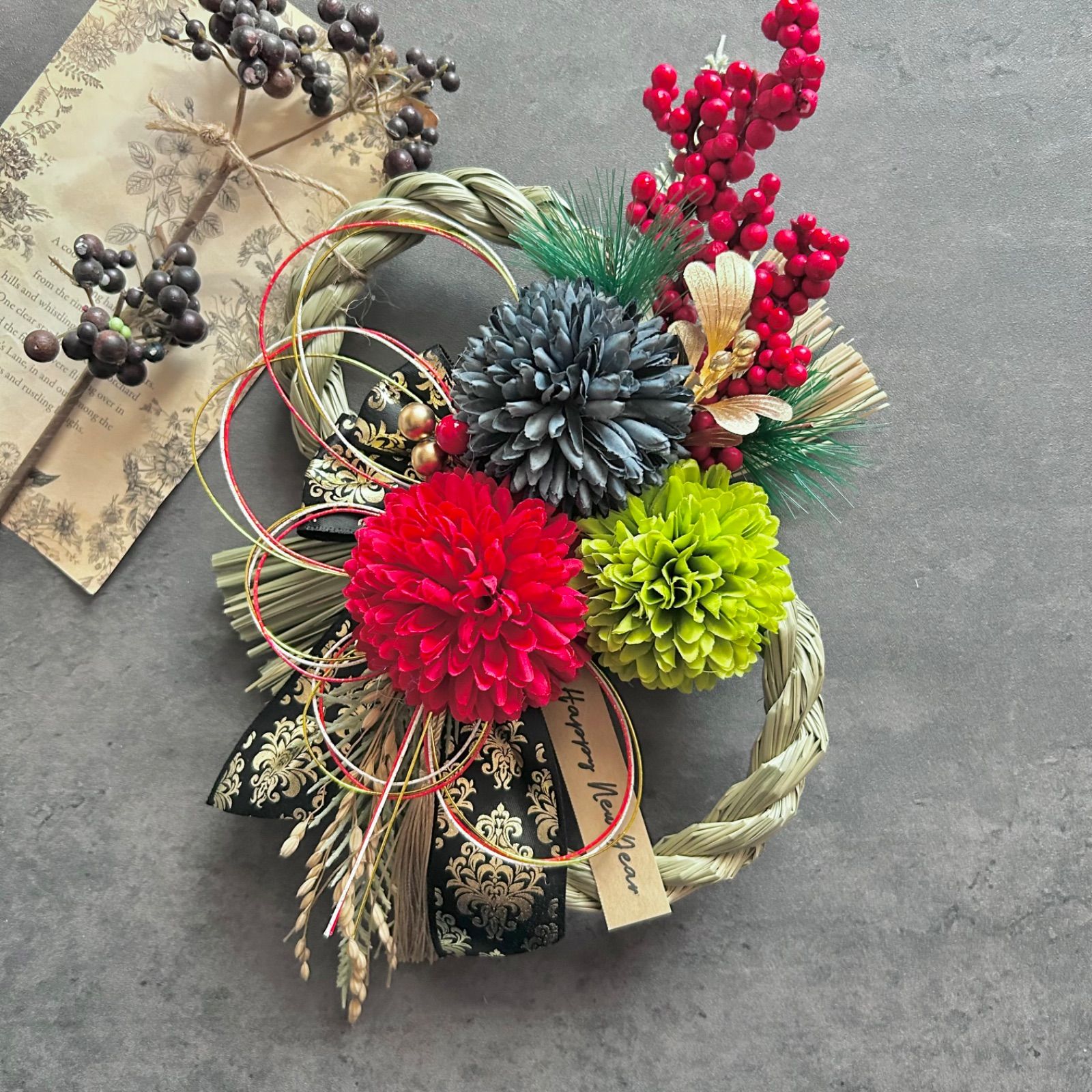 No.155 い草八の字しめ縄リースお正月飾り 玄関リース しめ飾り お正月