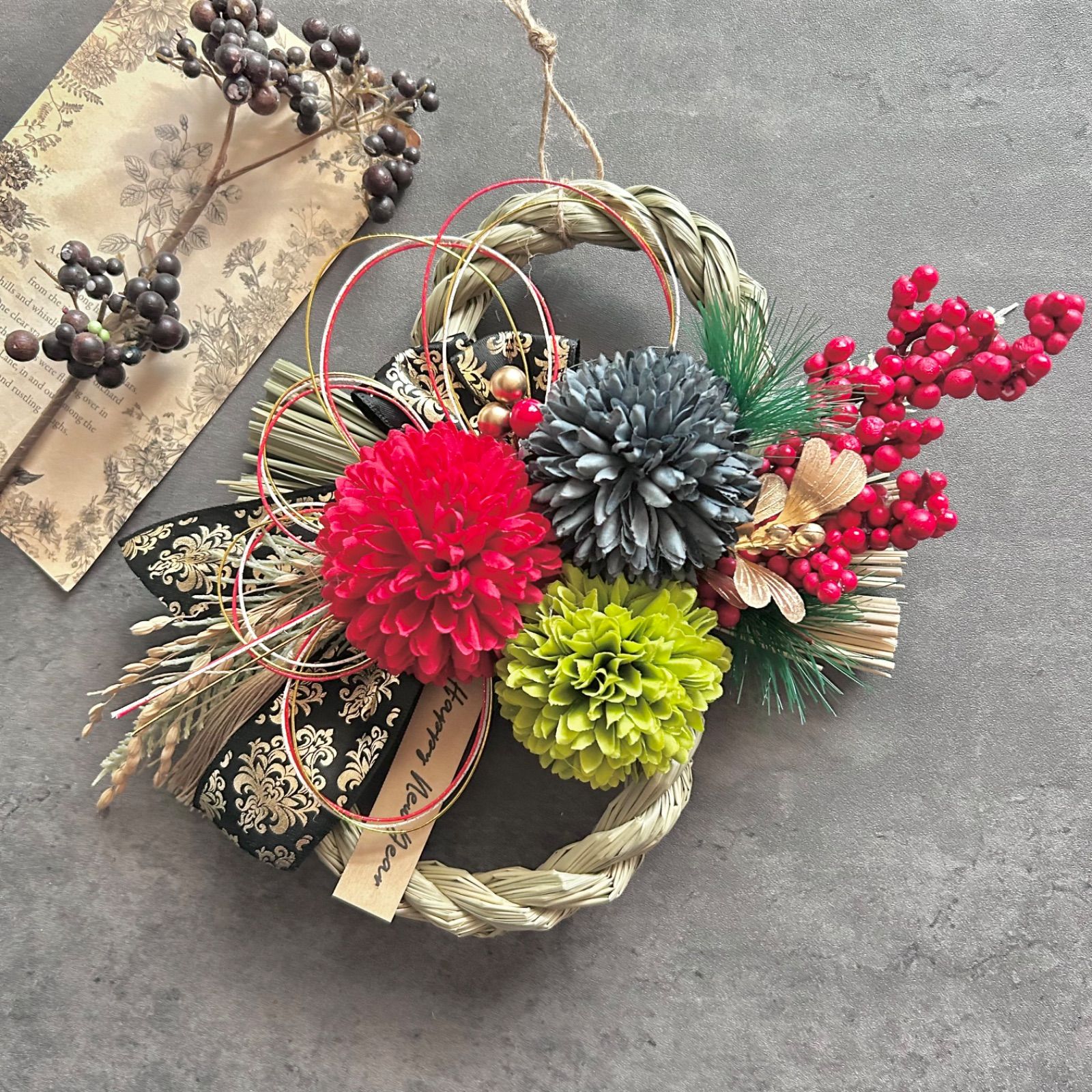 18.しめ縄リース パレ・稲穂しめ縄リース18cm(P-1440-18) | プリザーブドフラワーKnext