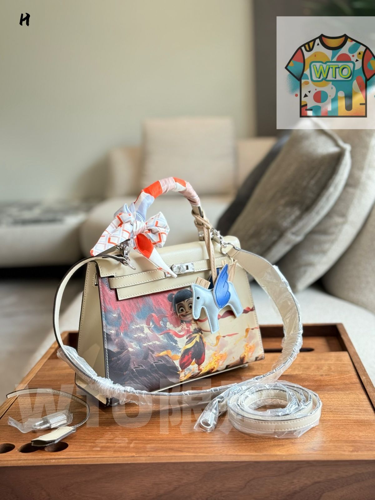 今日特価】Herm?s Kelly Box Leather 25cm NEZHA Co-Branded Graffiti