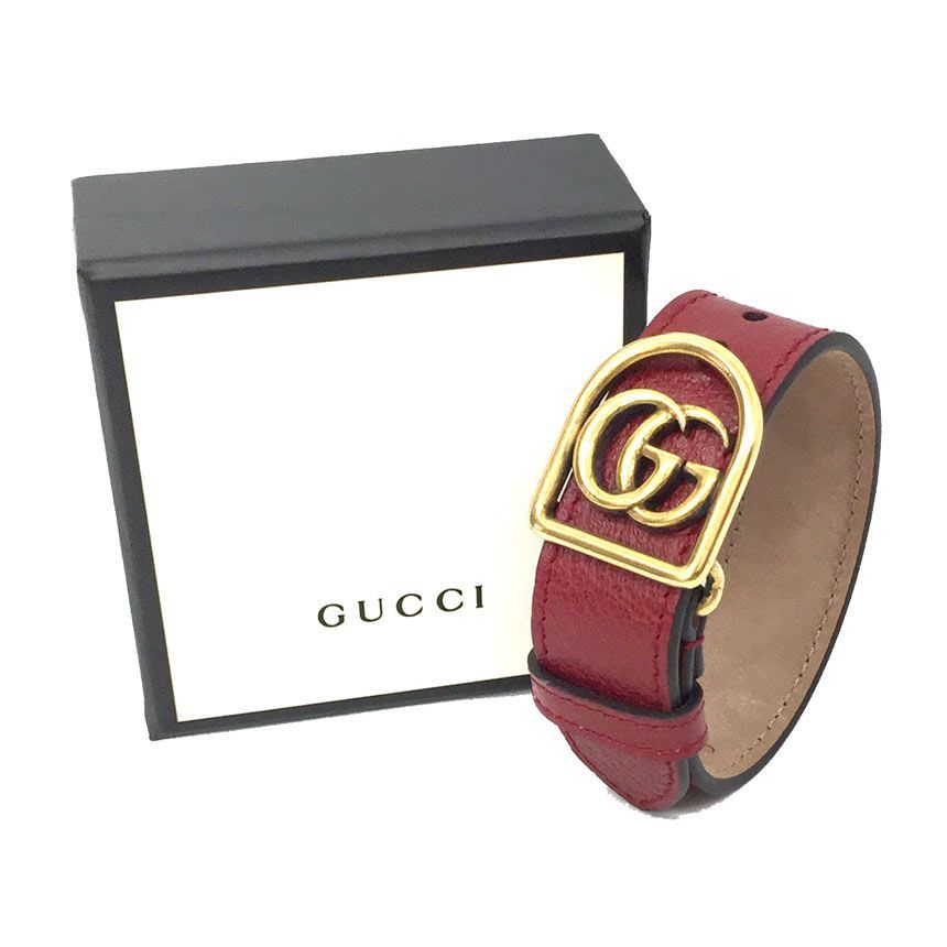 未使用 GUCCI グッチ GGマーモント レザーブレスレット レッド 