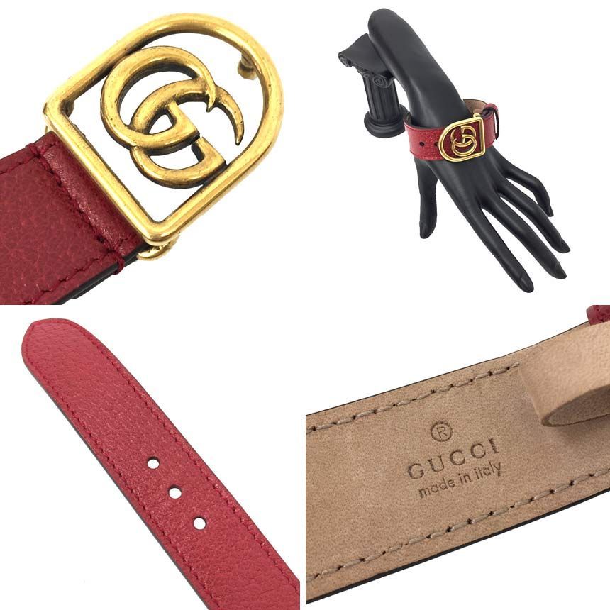 未使用 GUCCI グッチ GGマーモント レザーブレスレット レッド