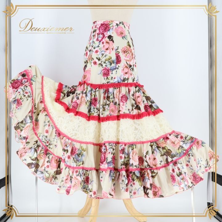 フラメンコ 衣装 ファルダ スカート レース ボランテ フリル 花柄