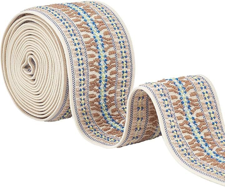 Thumbnail of BENECREAT Approx. 2.2m Woven Elastic Band, Width Approx. 50mm, Polyester, Bohemian Style, Flat Elastic, Embroidery, Replacement Band, Stretch Band, Clothing, Belt Replacement, Sewing, Handmade Materials (Cream Color)