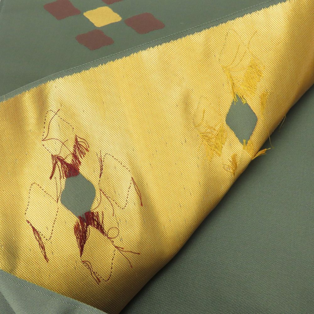 中古】 反物 名古屋帯 正絹(金銀糸除く) グリーン 九寸名古屋帯 和装