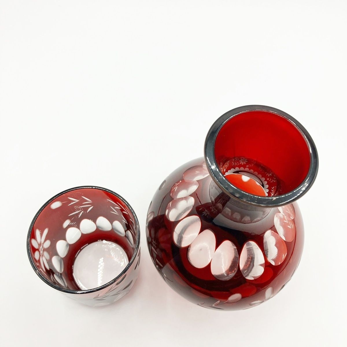 昭和レトロ 切子ガラス 冠水瓶 水差し グラス セット 酒器 キリコ