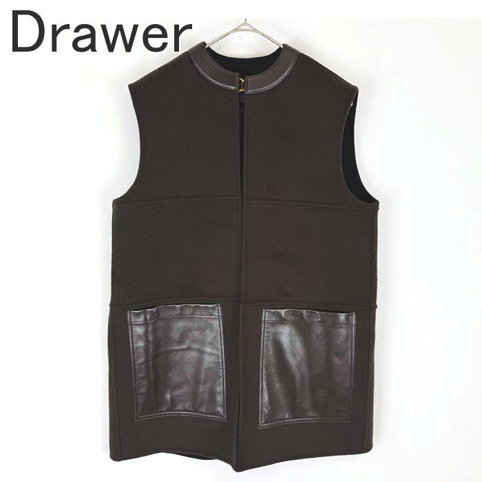 Drawer ドゥロワー ウール レザーコンビ ベスト ジレ - メルカリ