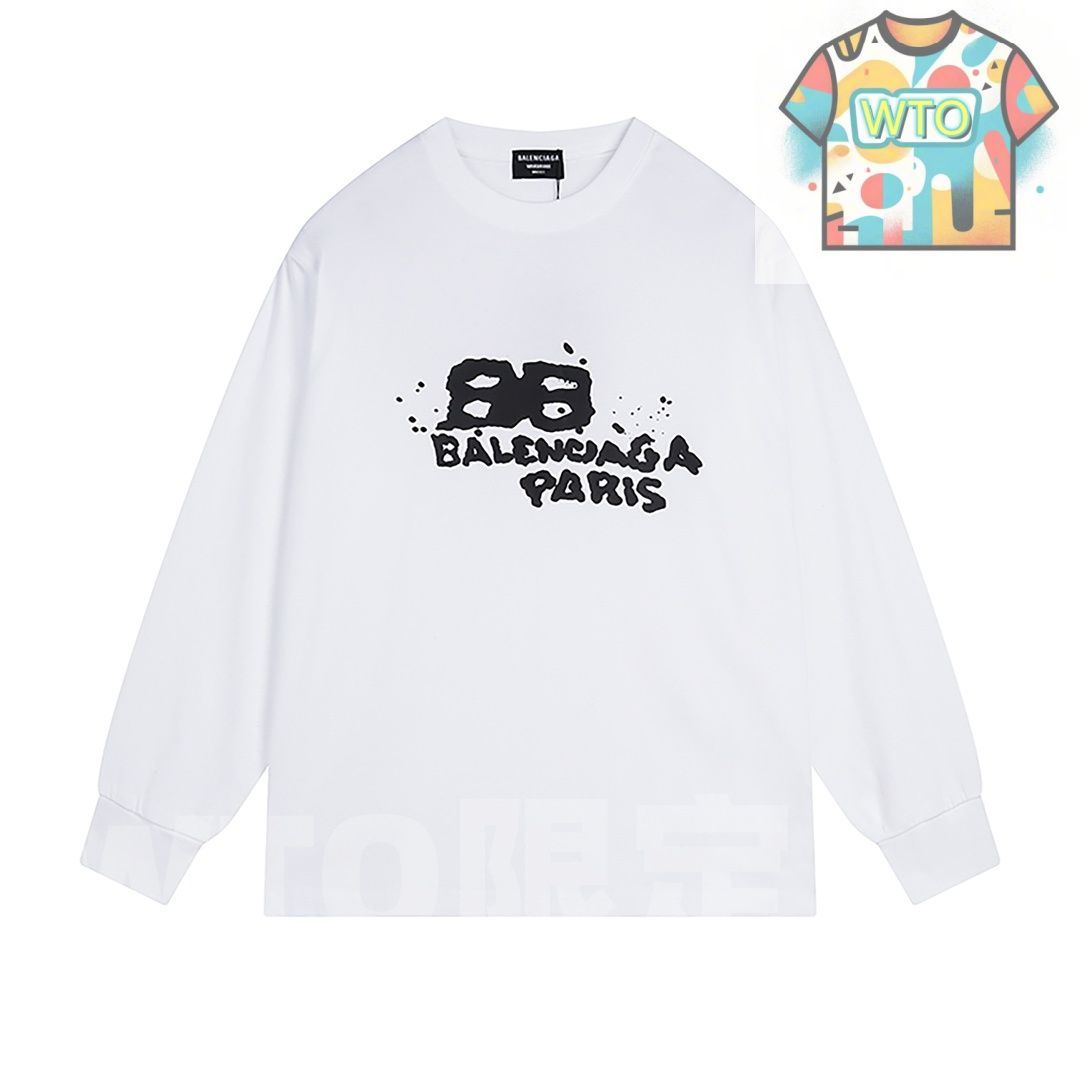BALENCIAGA ホワイト ロングスリーブ Tシャツ L 本日限定特価】Balenciaga グラフィティプリント ロングスリーブT