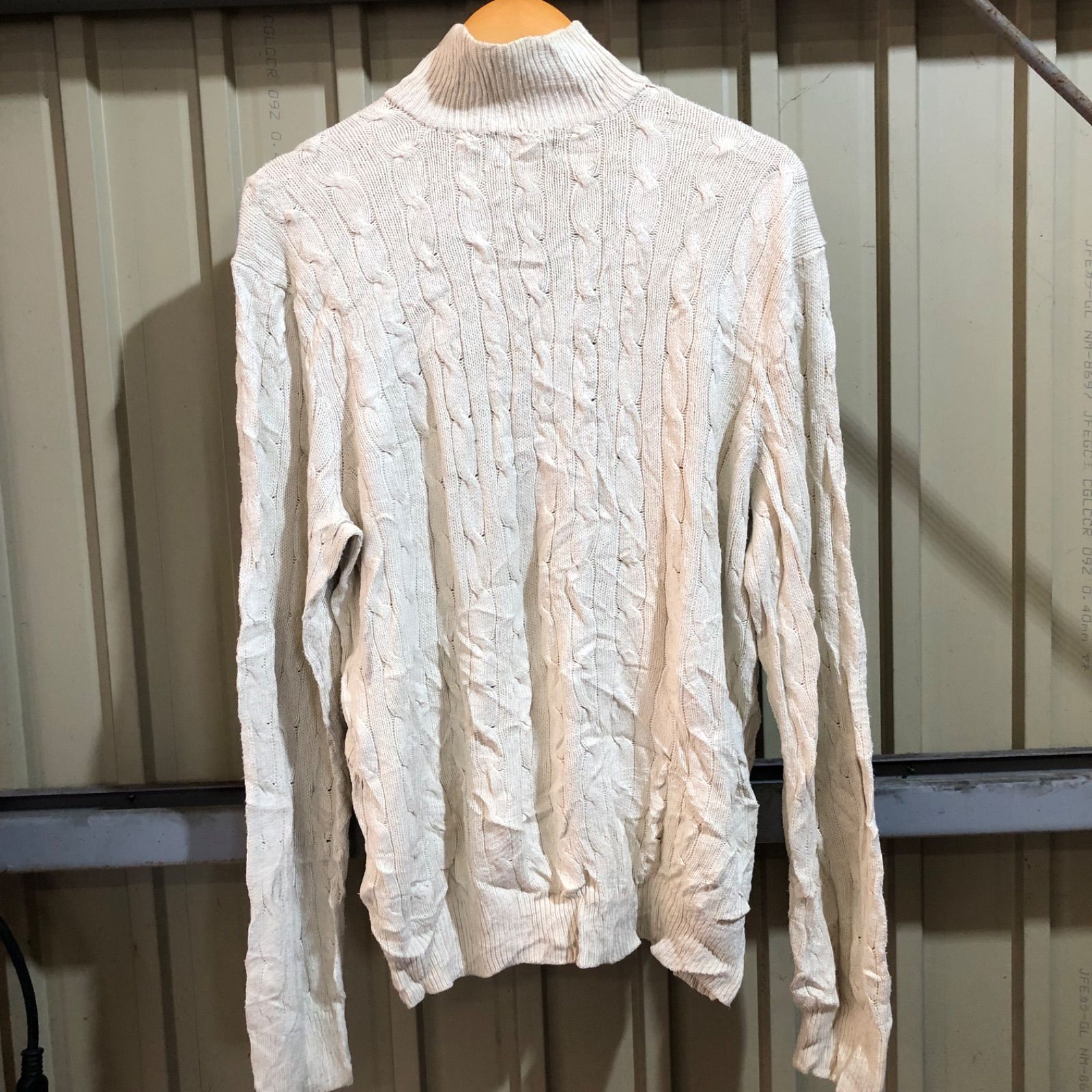 ラルフローレン　ハーフジップ　ケーブルニット　セーター　ワンポイント刺繍　古着 ラルフローレン ケーブル編み ワンポイント刺繍 シルクニット パープル