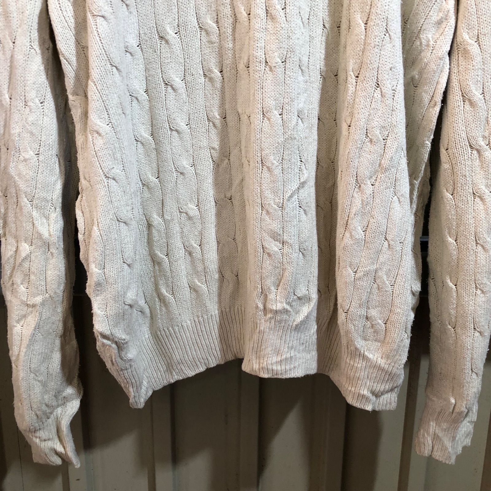 ポロラルフローレン ハーフジップ ケーブルニット セーター アイボリー M ケーブルニット コットン クォータージップ セーター