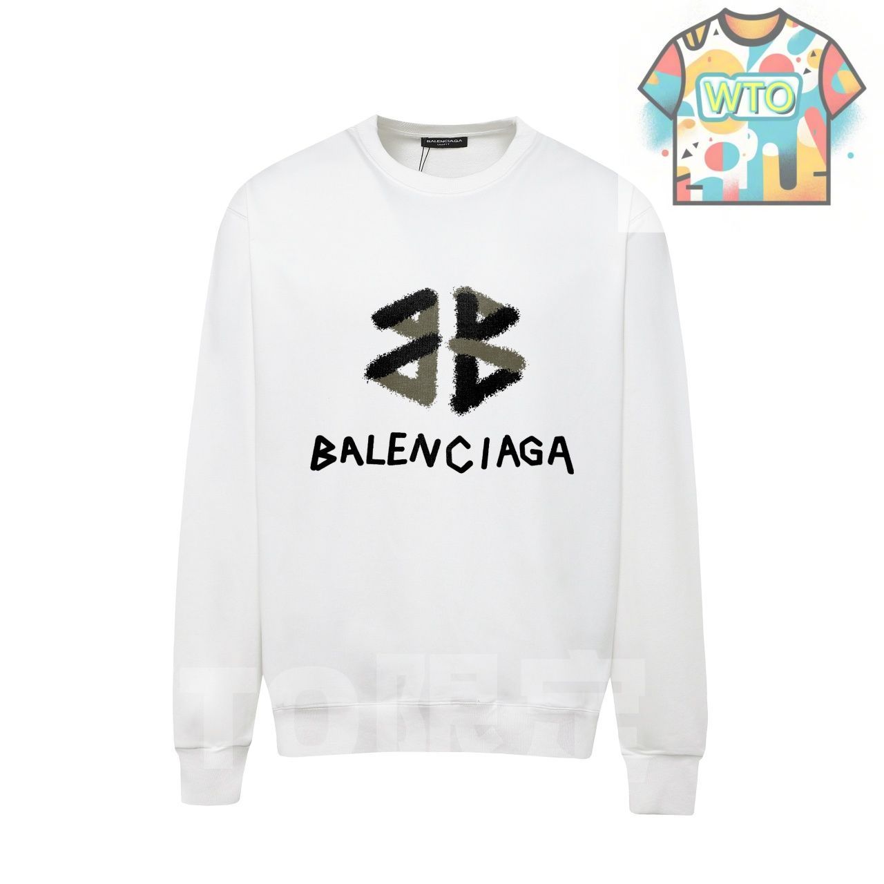 BALENCIAGA メンズ Sサイズ ホワイト クルーネック ロゴ トレーナー