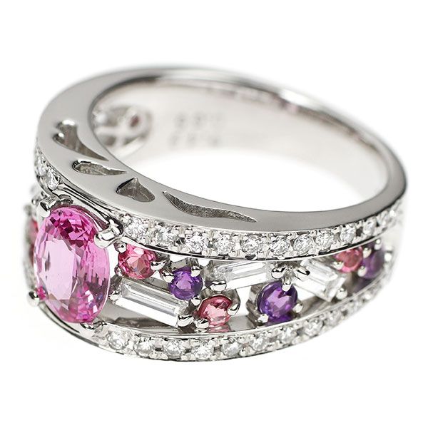 Pt900 ピンクサファイア カラーストーン ダイヤモンド リング 1.18ct