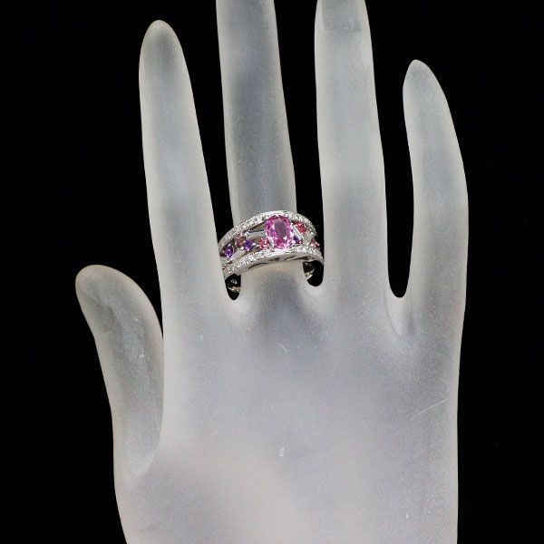 Pt900 ピンクサファイア カラーストーン ダイヤモンド リング 1.18ct