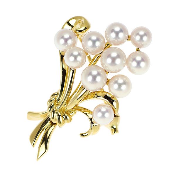ミキモト K18YG アコヤ 真珠 ダイヤモンド ブローチ ミキモト K18YG アコヤ真珠 ブローチ 径約3.7-4.4mm ミキモト K18YG