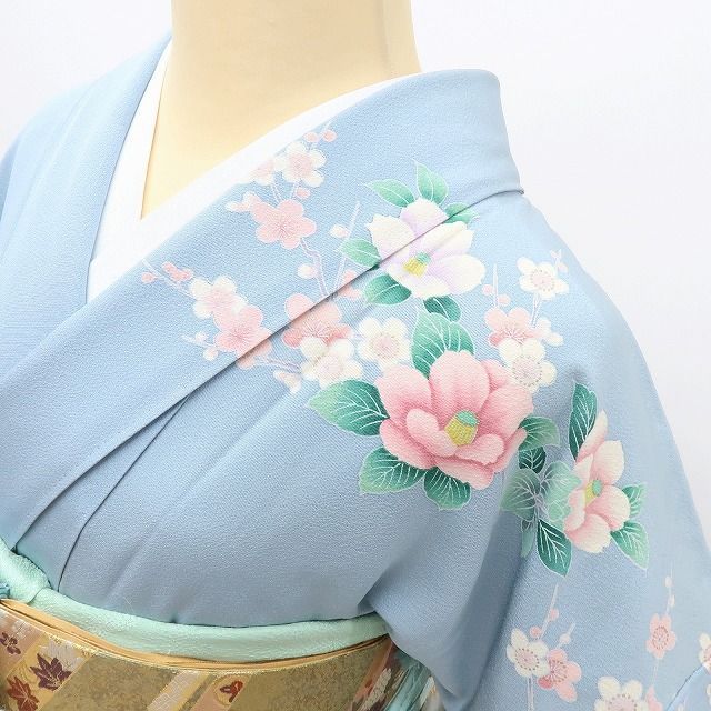 百華❀Y4045◇箔散らし 手縫い仕立て 正絹 椿 牡丹 梅 鳥 訪問着 着物