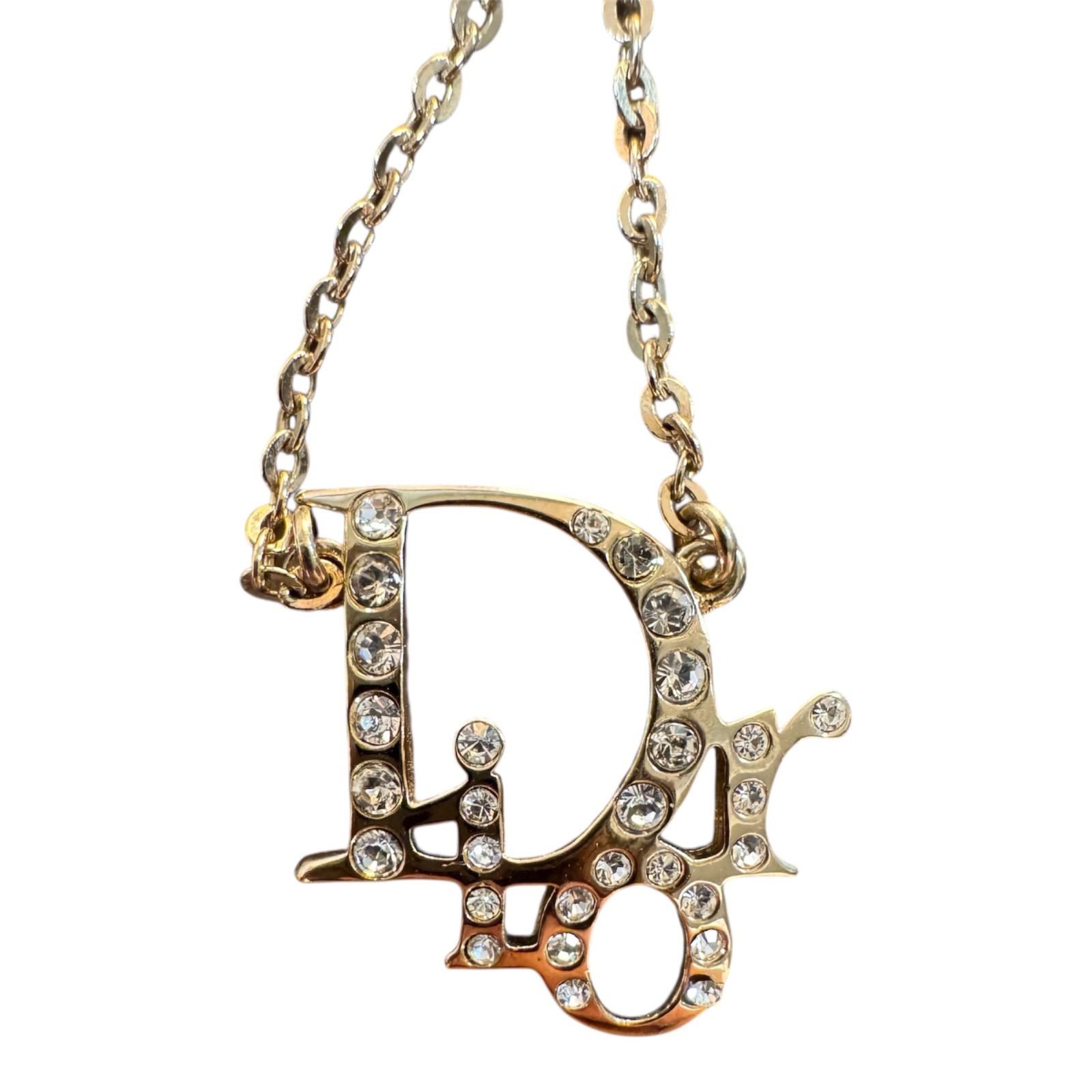 美品✨Christian Dior ゴールド ネックレス ラインストーン クリスチャンディオール Christian Dior CDロゴ 4P ラインストーン