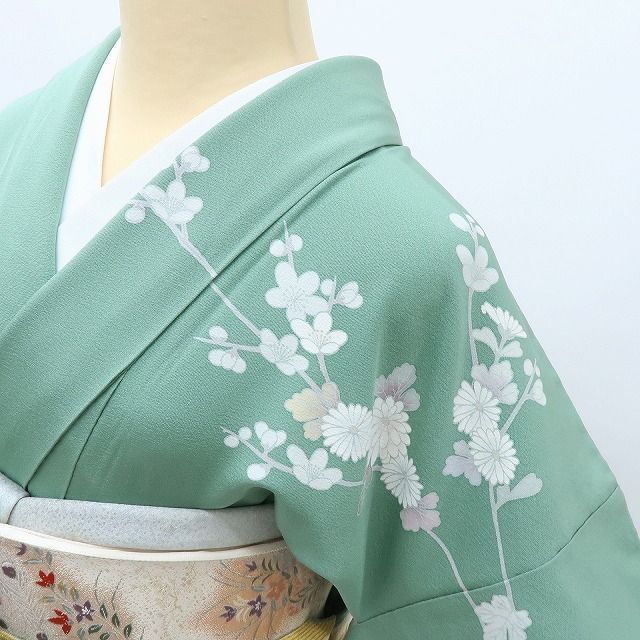 百華❀Y4046◇作家物 吉祥落款 手縫い仕立て 正絹 菊 梅 訪問着 着物