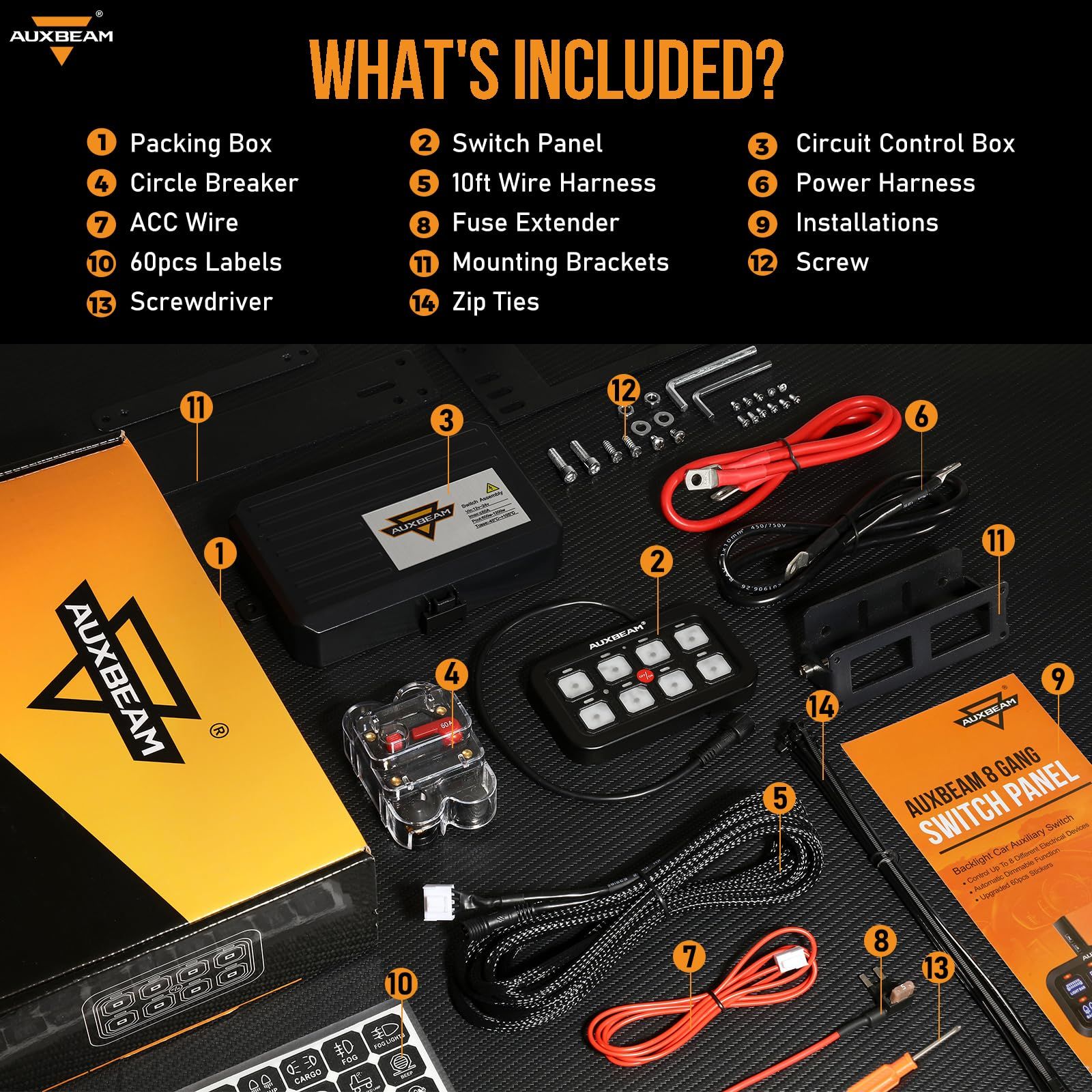 Auxbeam 8ギャングスイッチパネル BA80 自動調光機能付き LED タッチ