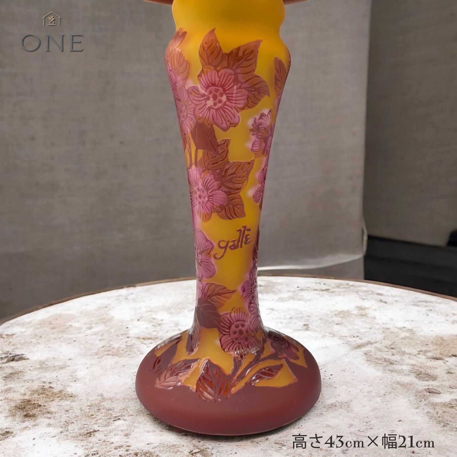 EmileGalle エミールガレ 花細密彫刻 ランプべース 高さ41cm